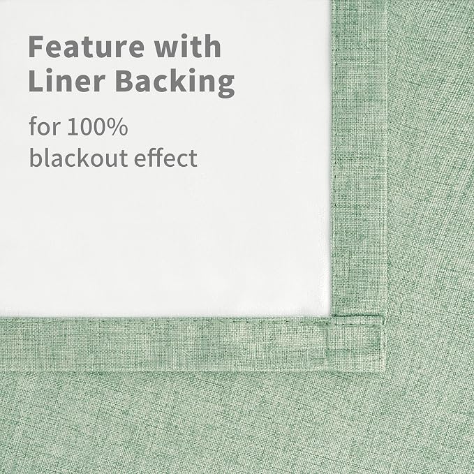 YoungsTex Light Sage Green Linen Blackout Curtains 63 Inch Long 2 Panels | - Image 7
