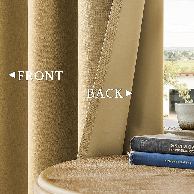 ChrisDowa 100% Blackout Mustard Yellow Solid Curtains 120 Inches Long 2 Panels for Bedroom Living Room,Farmhouse Room Darkening Thermal Insulated Soundproof Grommet Top Window Treatment Drapes,52x120
