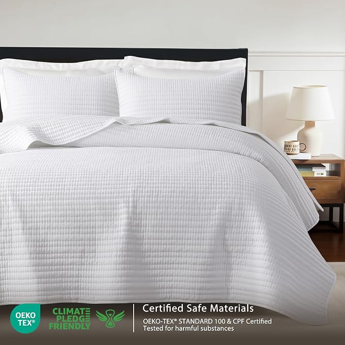 WDCOZY King Size Pick Stitch Quilt Set, 3 Pieces 104x90 inches, Channel - Image 2