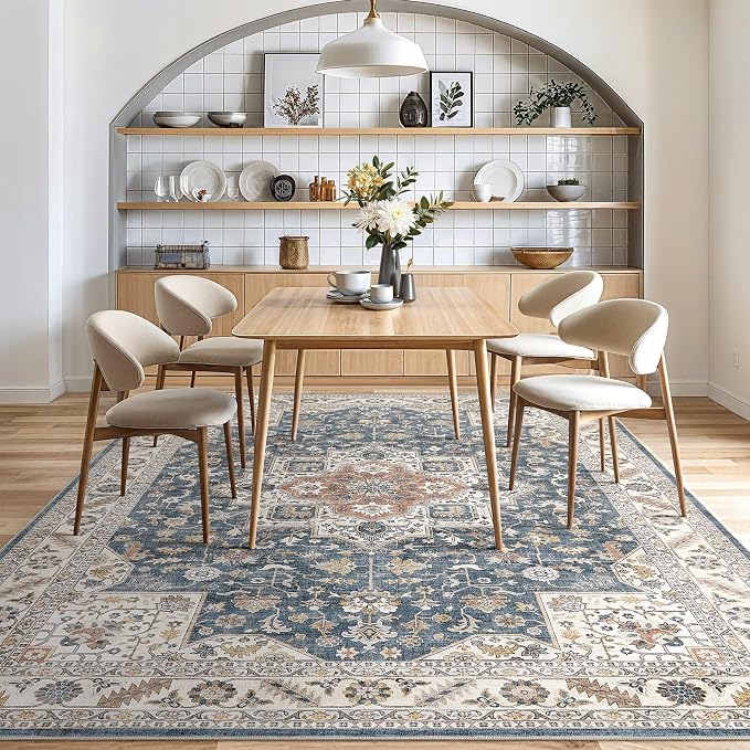 cotiled 5x7 Area Rug for Living Room, Traditional, Vintage Blue | Soft - Image 8