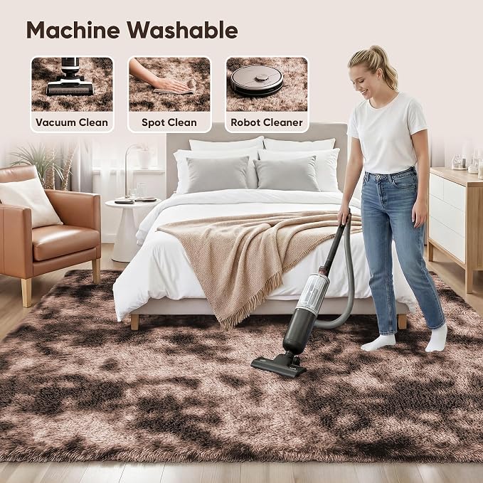 PLHXFR 6x9 Area Rug Living Room: Fluffy Bedroom Soft Shag Rug Coffee Brown | - Image 8