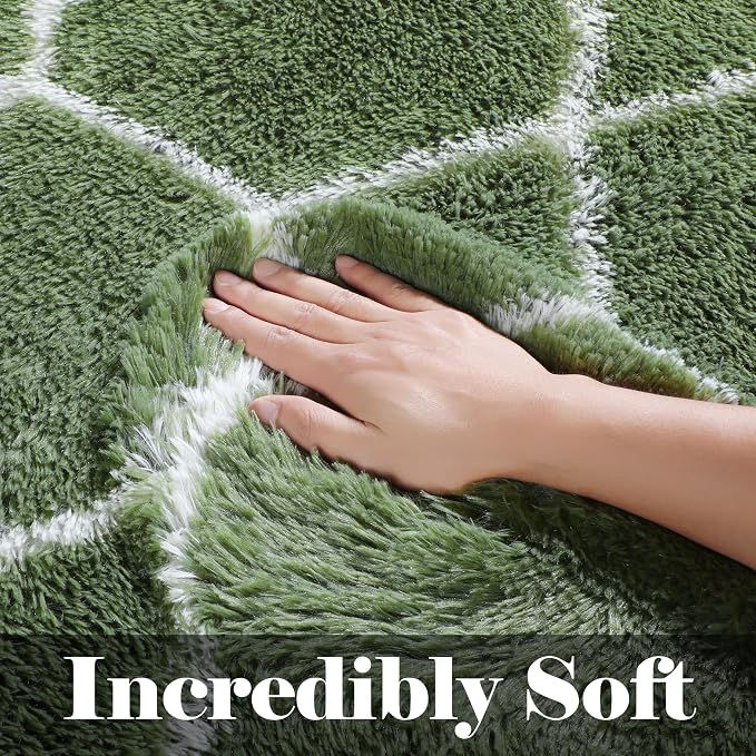 5x7 Area Rugs for Living Room Bedroom, Fluffy Olive Green and White Throw Rug - Image 2