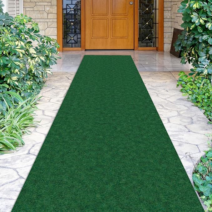 Ottomanson 2'7" x 48' Hallway Runner with Scraper Pile - Extra Durable Non-Slip Rug Mat for Indoor & Outdoor Use - Ideal for Kitchen, Entryway & Garage - High-Traffic Carpet, Green
