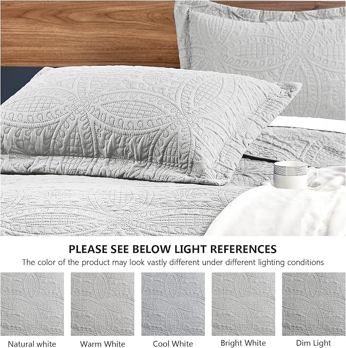 Love's cabin California King Size Quilt Bedding Set Light Grey Bedspreads - Image 5