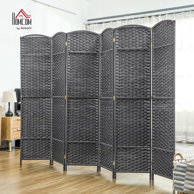 HOMCOM Room Divider 6 Panel Folding Privacy Screen 5.6' Tall Charcoal Gray | - Image 2