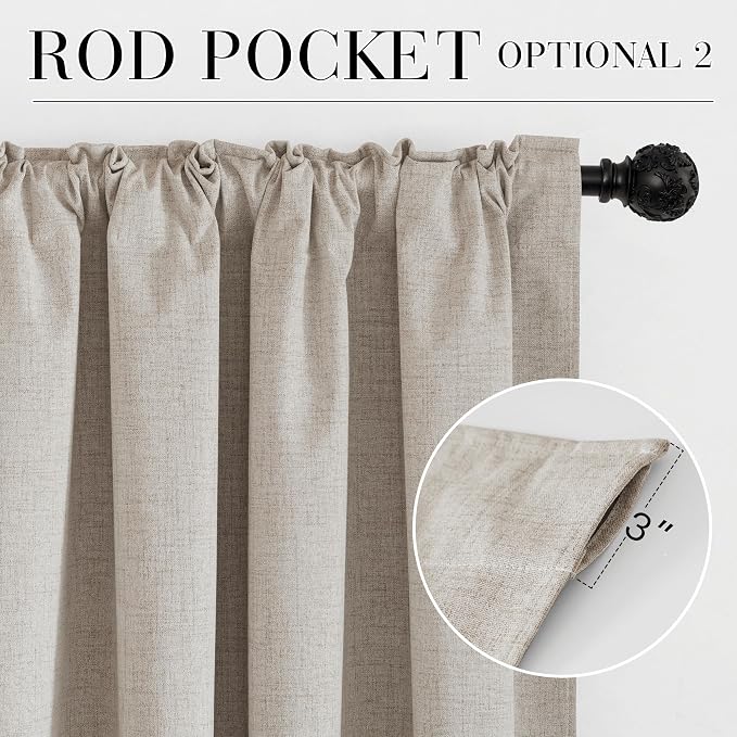 RYB HOME Natural Beige 100% Blackout Curtains 63 Inch Long - Image 7