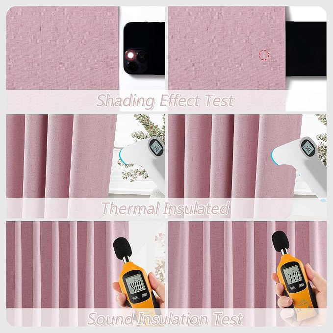 Rose 100% Blackout Linen Curtains 96 Inch Length 2 Panels Set - Image 5