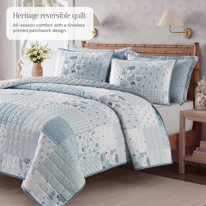 King Quilt Set-3 Pieces Soft Bedding Lightweight Floral Patchwork Coverlet | - Image 2