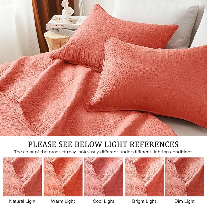 akkialla Mocha Coral Full/Queen Quilt Set, Ultrasonic Lightweight Bedspread - Image 5