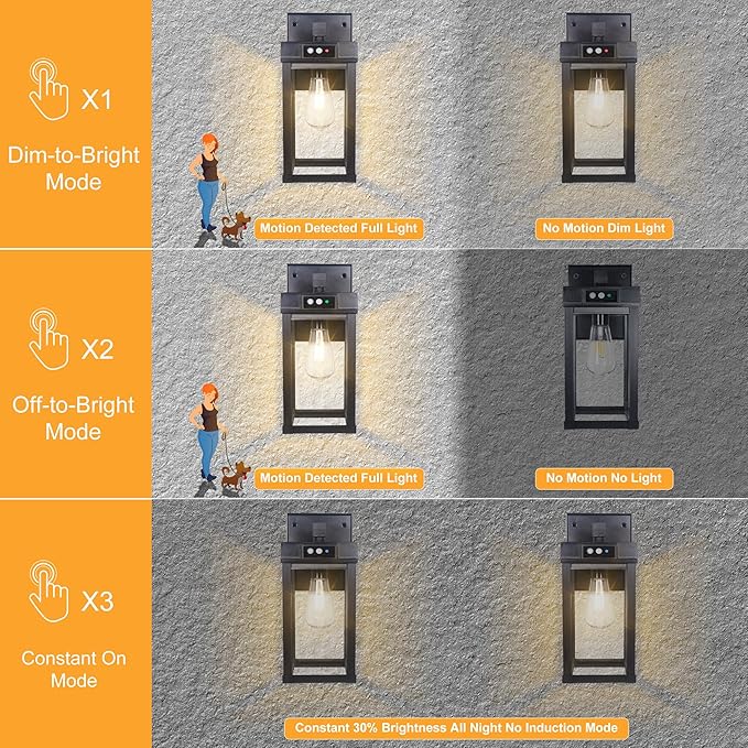 CYHKEE 2 Pack Solar Wall Lights Outdoor Waterproof with 3 Lighting Modes & Motion Sensor, Dusk to Dawn Exterior Porch Light fixtures, Solar Wall Lantern Fixture for Garage Porch Yard Front Door