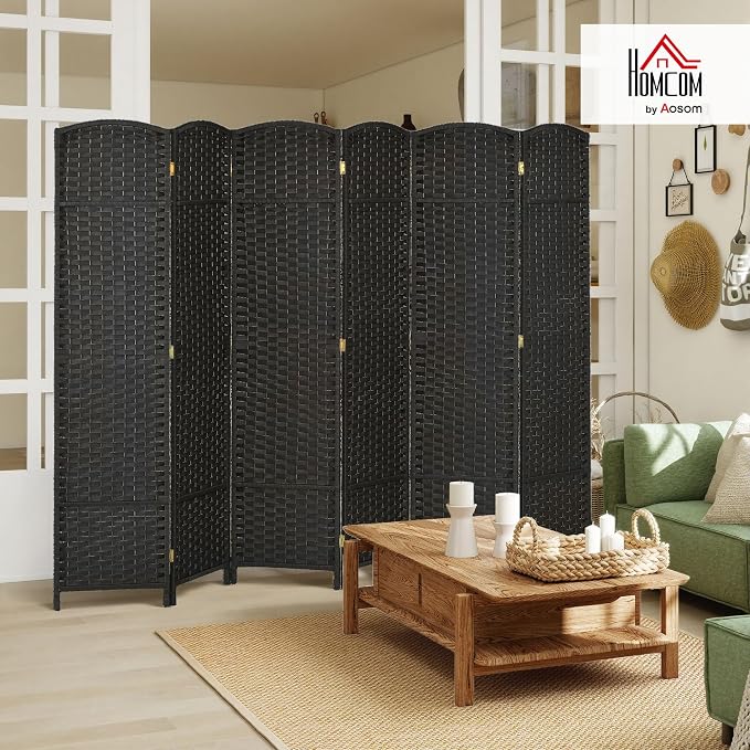 HOMCOM Room Divider 6 Panel Folding Privacy Screen 5.6' Tall Nature Wood | - Image 2