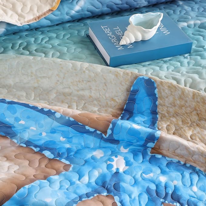 weigelia Coastal Quilt King Size, Beach Lightweight Summer Bedding | Starfish - Image 7