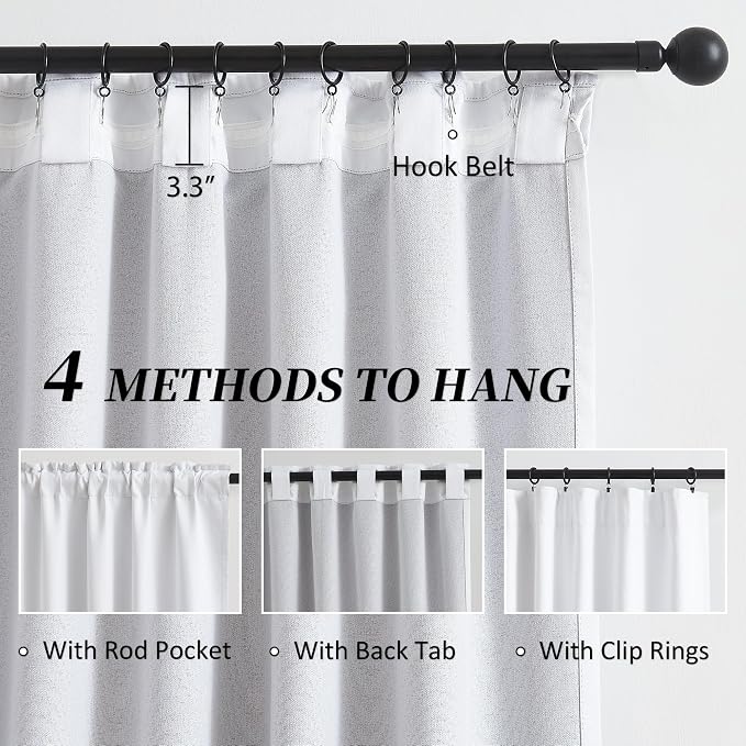 Full Blackout Linen Curtains Back Tab Rod Pocket Bedroom Curtains 72 Inch - Image 3