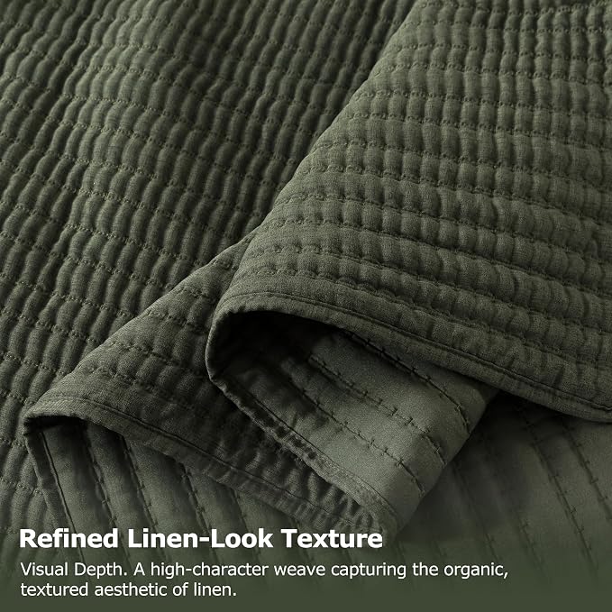 WDCOZY Olive Green Twin Size Pick Stitch Quilt Set, 2 Pieces 68x90 inches | - Image 6