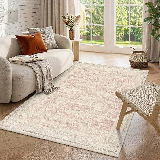 Latte&Fog Pink Rugs for Girls Bedroom, Vintage Washable 4x6 Area Rug | for by LatteFog