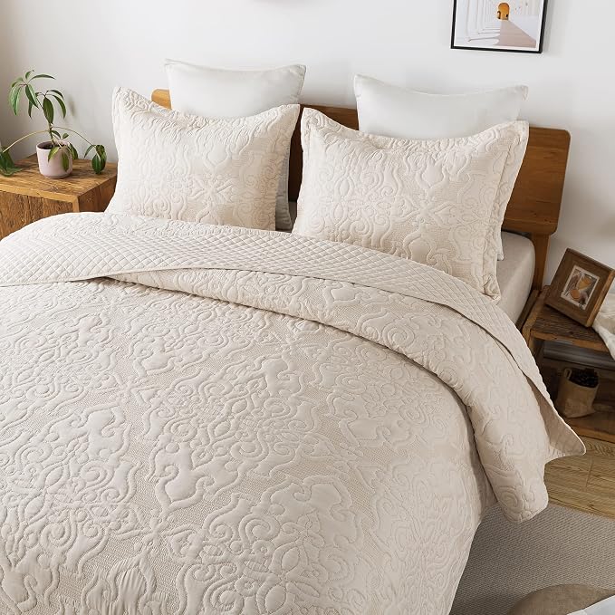 3-Piece King Quilt Set Quilted Bedspread Oversized Microfiber Lightweight - Image 3
