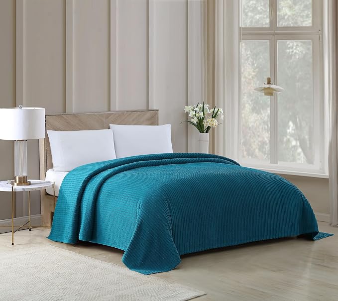 Beatrice Home Fashions Full Channel Chenille Bedspread, Peacock | Soft - Image 2