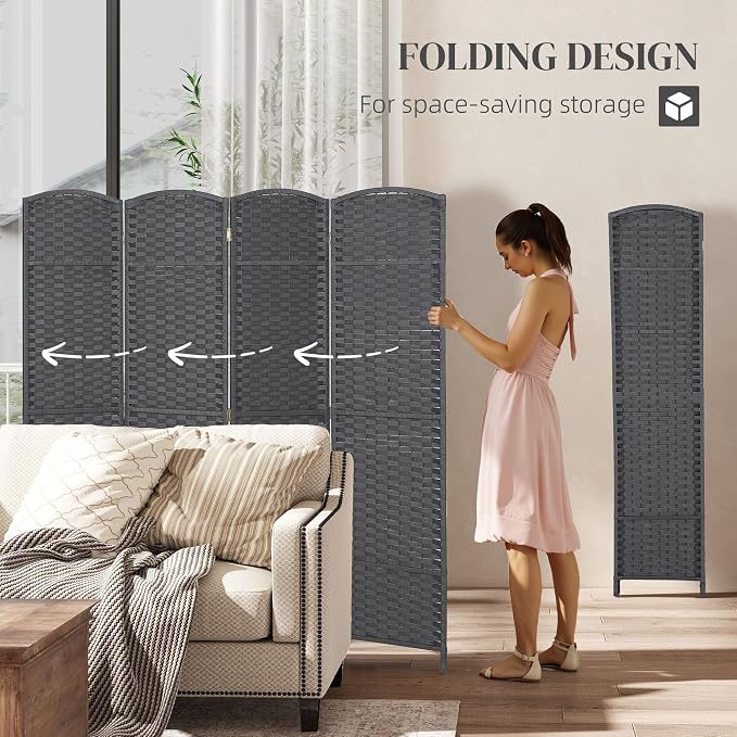 HOMCOM Room Divider 4 Panel Folding Privacy Screen 5.6' Tall Beige | - Image 4