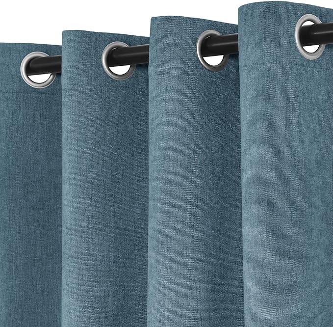 Macochico 100% Blackout Curtains Thermal Insulated Noise Reducing Chenille Curtains for Hotel Auditorium Bedroom Living Room Grommet Teal Blue Curtains with Tieback Classic 52" Wx84 L 1 Panel