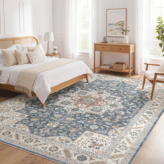 cotiled 5x7 Area Rug for Living Room, Traditional, Vintage Blue | Soft - Image 9