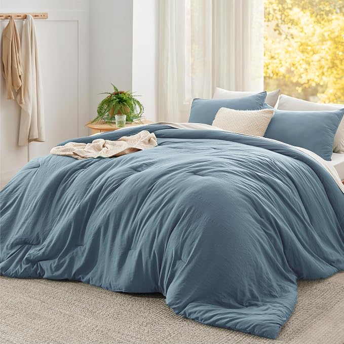 Bedsure Super King Plus Comforter Set, Dusty Blue Soft Prewashed Bedding by Unknown
