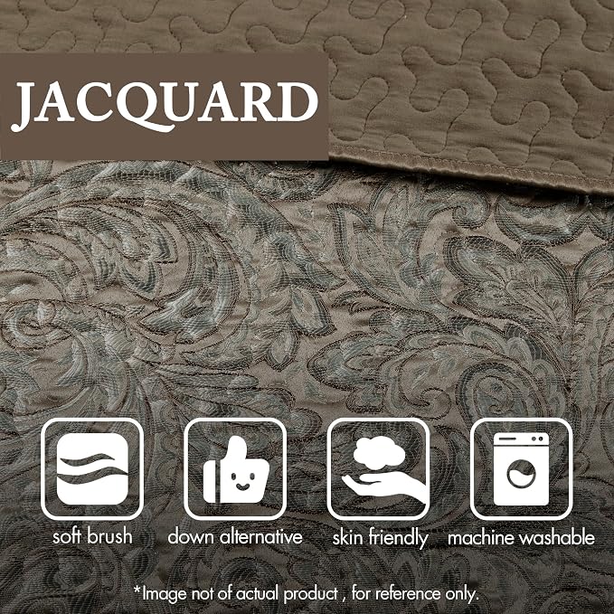 Madison Park Reversible Jacquard Quilted Queen Bedspread Set Blue/Brown - Image 5