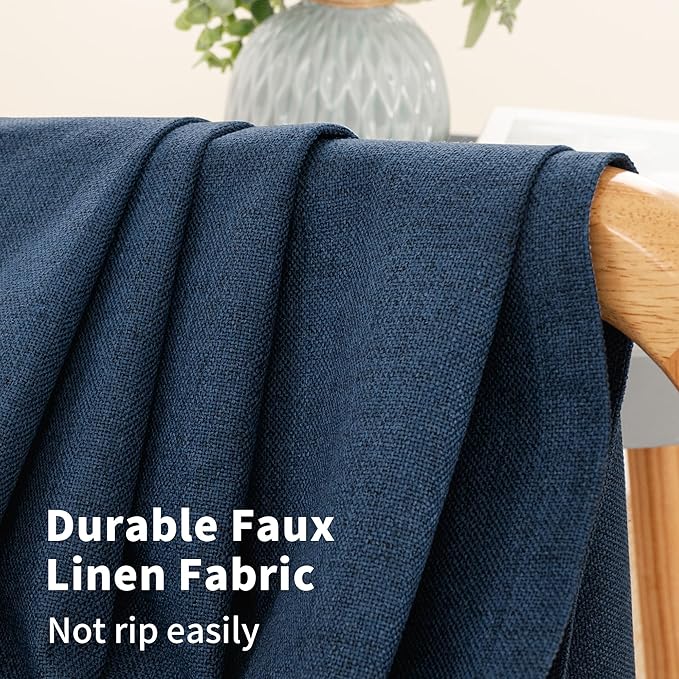 YoungsTex Navy Blue Linen Blackout Curtains 63 Inch Length - Image 5
