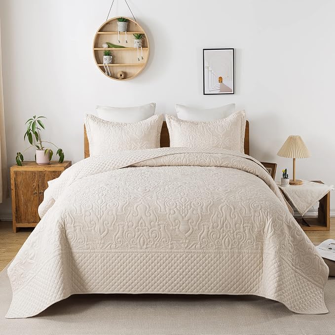 3-Piece King Quilt Set Quilted Bedspread Oversized Microfiber Lightweight - Image 2