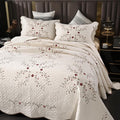 Quilt Set Queen Floral Leaves 3D Embroidery Pattern 3-Piece Cotton Blend | by ROOMLIFE