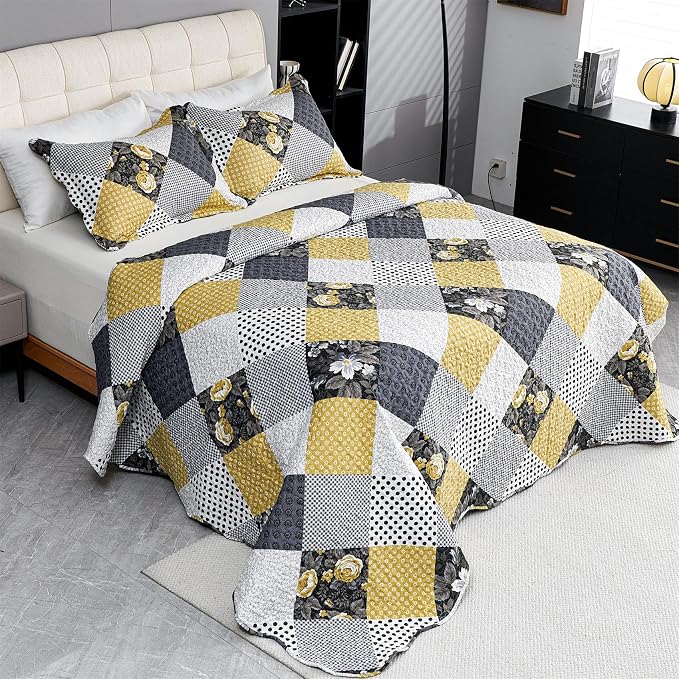Cmfshape Summer Floral Queen Bedspread, Romantic Khaki Quilt Set Full, - Image 3
