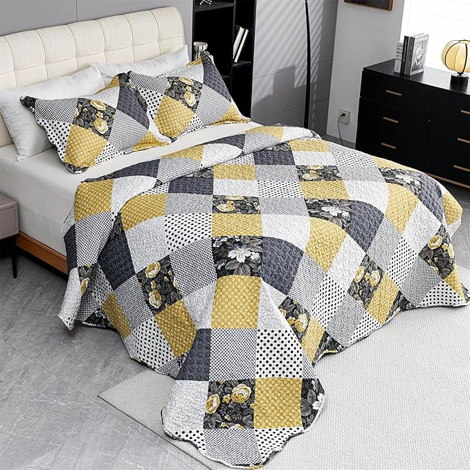 Cmfshape Summer Floral King Bedspread, Romantic Khaki Quilt Set King, by cmfshape-quiltset