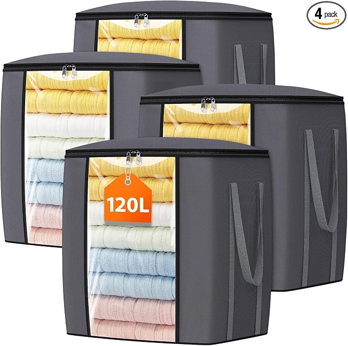 TasticTotes 120L Extra Large Blanket Clothes Storage Bags, 4 Pack | Foldable by Unknown