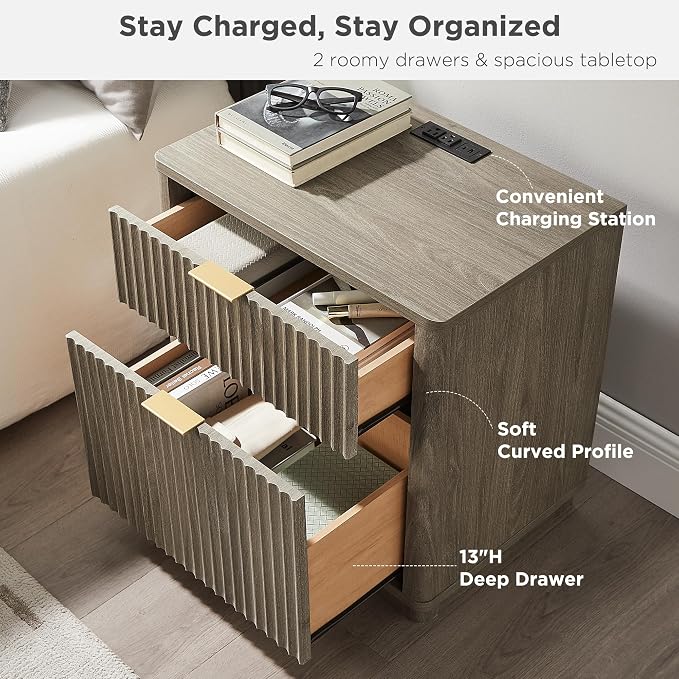 T4TREAM 23'' Fluted Nightstand Set of 2 - Image 4
