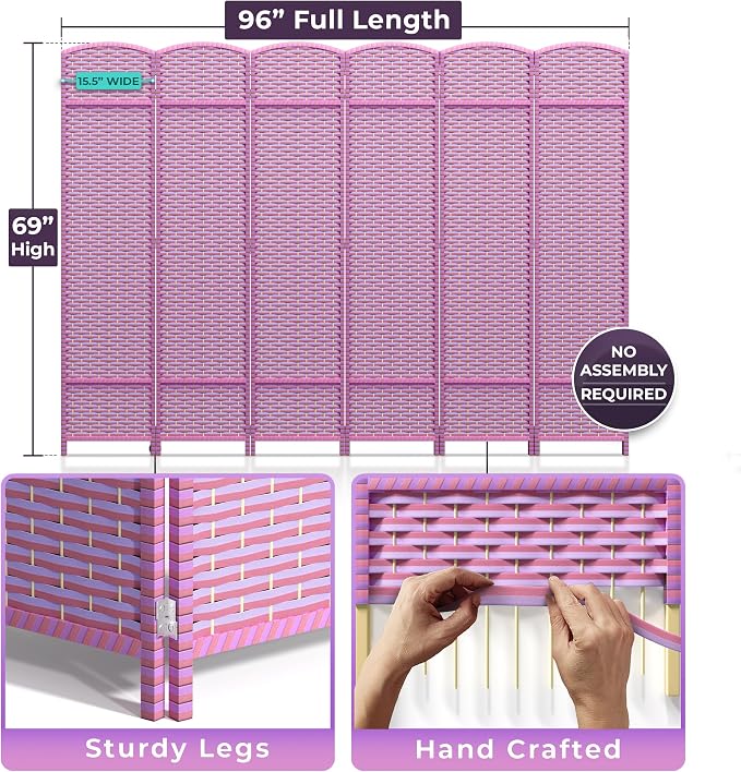 Sorbus 6 Panel Room Divider 6 ft. Tall - Image 3
