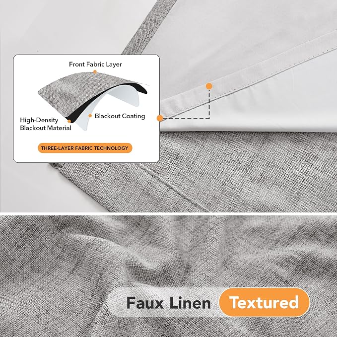 Deconovo 100% Blackout Linen-Blend Curtains 52" x 84" – Thermal Insulated - Image 5