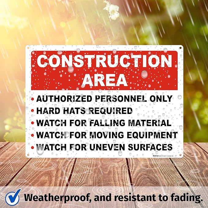 Brimar 14"x10" Construction Area Rules Sign - Aluminum, Weatherproof, Clear Rules and Guidelines, Essential Safety Signage for Construction Sites.
