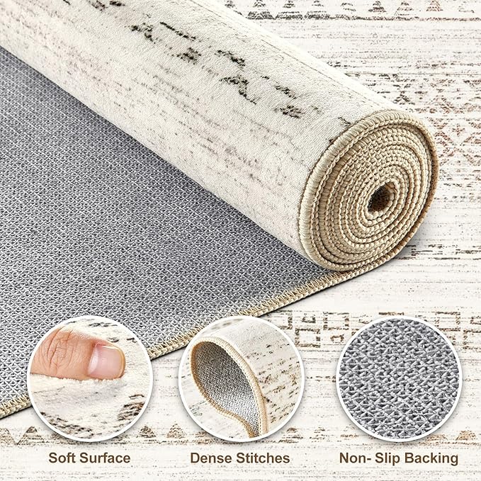 Nakagishi Area Rug 6x9 Living Room: Washable Boho Large Neutral Soft Farmhouse - Image 3
