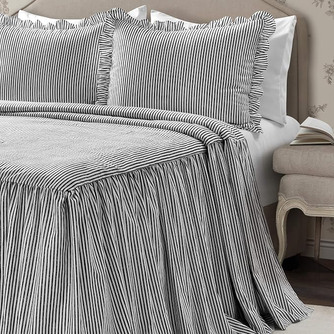 Lush Decor Ticking Stripe Bedspread King Size 3 Piece Set Black - Image 2