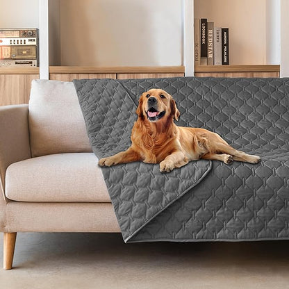 gogobunny 3X Stronger Waterproof Pet Blanket, Scratch Proof Furniture Protector for Dogs Cats, Reversible Cover 82x82 Inch, Dark Grey