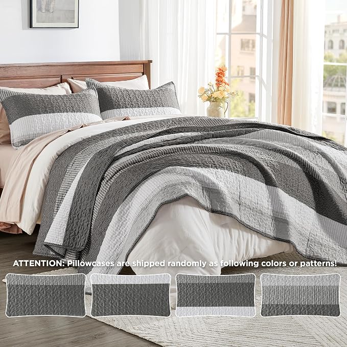 California King Quilt Set Dark Grey, 3 Pieces Bedspreads | Ultra Soft - Image 6