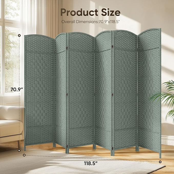 Rattan Room Divider, 6-Panel Folding Privacy Screen 6ft. Extra Wide | Double - Image 2