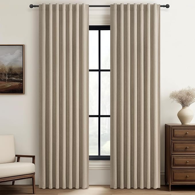 100% Blackout Curtains 86 Inch Length 2 Panels Set Farmhouse Style by QJMYDECO