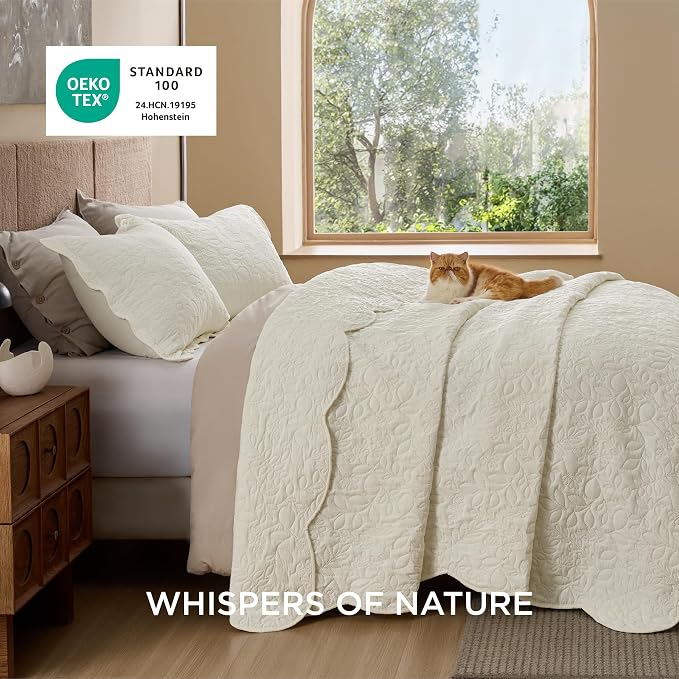 Bedsure King Size Quilt Bedspread, Thin Comforter, Cream Yellow Coverlet | - Image 5
