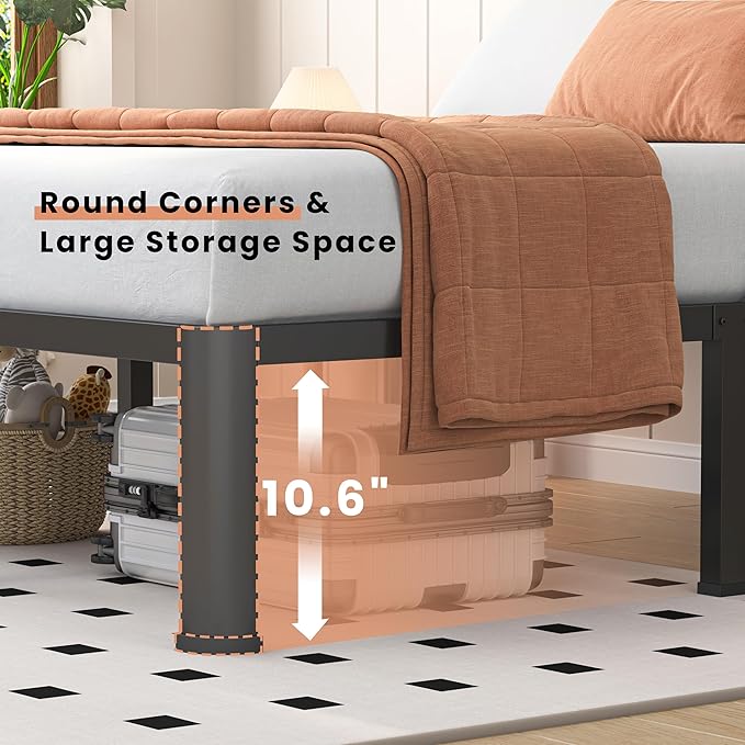 12 Inch Full Heavy Duty 3500 lbs Bed Frame with Round-Corner Legs & Anti-Squeak Design – Quick Assembly Metal Platform, No Box Spring Needed