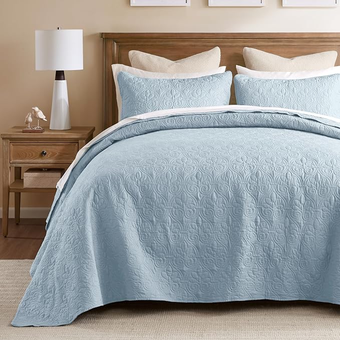 Madison Park King Quilt Bedding Set, Cottage-Inspired Damask, Classic Stitch by MADISONPARK