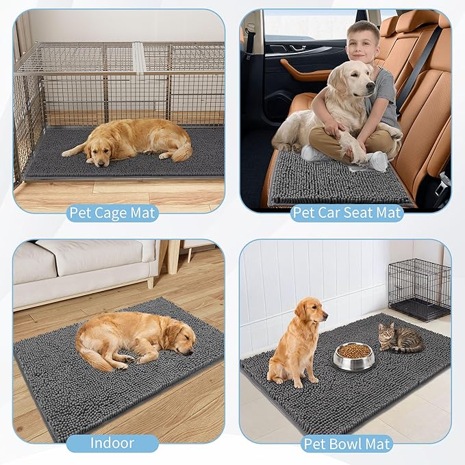 Amyracel Dirt Trapping Door Mat, 36" x 60" Large Absorbent Dog Door Mat for Muddy Paws, Quick Dry Non Slip Chenille Mud Mat for Dogs, Machine Washable Entry Indoor Entryway Rug for Inside Floor