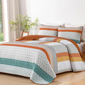 WONGS BEDDING Orange King Size 3-Piece Quilt Set, Boho Stripe Bedspread | by WONGSBEDDING