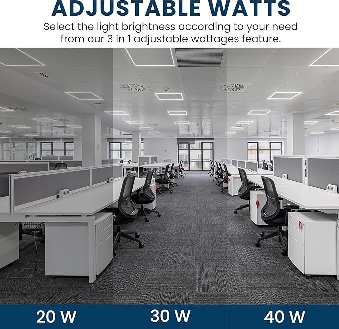 Nothing BUT LEDs 2x2 FT Edge-Lit Frame LED Flat Panel Lights, 5CCT Selectable 3000K‑6500K & 20W/30W/40W, 5000LM, 0‑10V Dimmable, Drop Ceiling Grid Light Fixture, ETL & DLC Listed, 100‑277V – 4 Pack