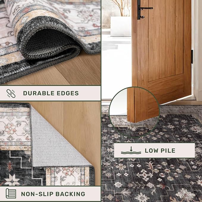 Black Boho Washable 3x12 Extra Long Runner Rug - Image 5