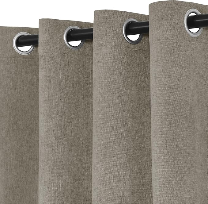Macochico 100% Blackout Chenille Curtains for Sliding Door Thermal Insulated Noise Reducing Drapery for Living Room Bedroom Hotel, Grommet Curtains with Tieback, Light Taupe, 120" Wx96 L 1 Panel
